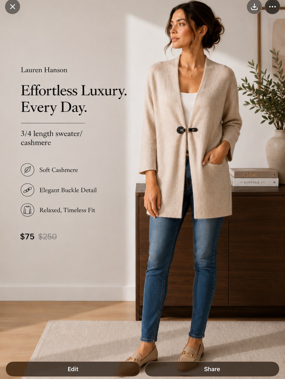 LAUREN HANSEN 3/4 length sweater/cashmere